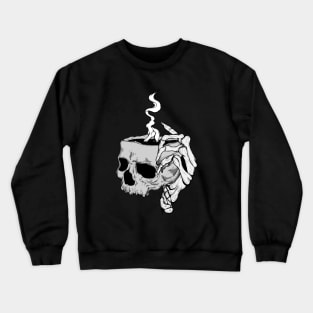 Skeleton hand holding skull coffee Crewneck Sweatshirt
